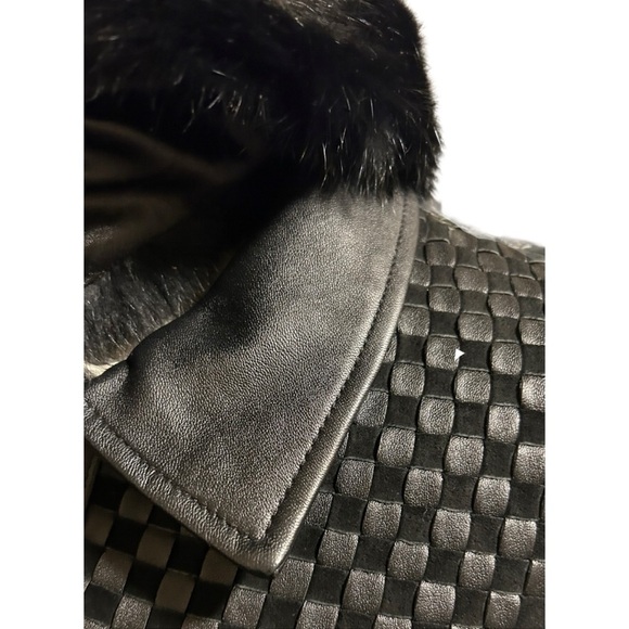 Neiman Marcus Woven Black Leather & Suede Fur-Trimmed Jacket - Picture 4 of 7